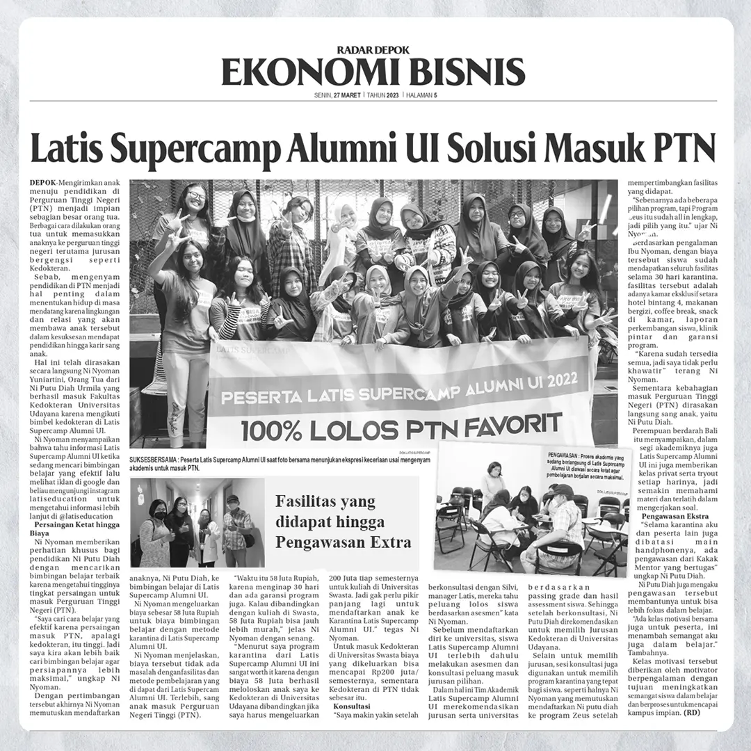gambar hasil liputan radar depok pada bimbel privat latis supercamp alumni ui